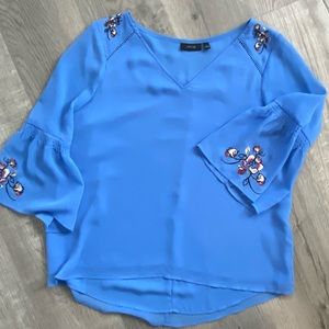 Apt. 9 Embroidered Flower Periwinkle Top